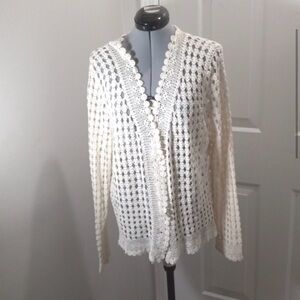 Vintage Y2K Ralph Lauren ivory crochet cardigan L